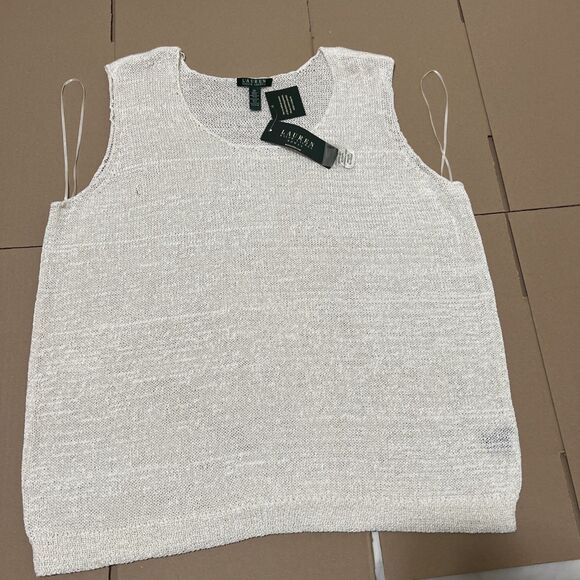 NWT LRL Ralph Lauren Tank Top Womens 3X White Loose Knit Crochet Cotton Blend - Picture 1 of 8